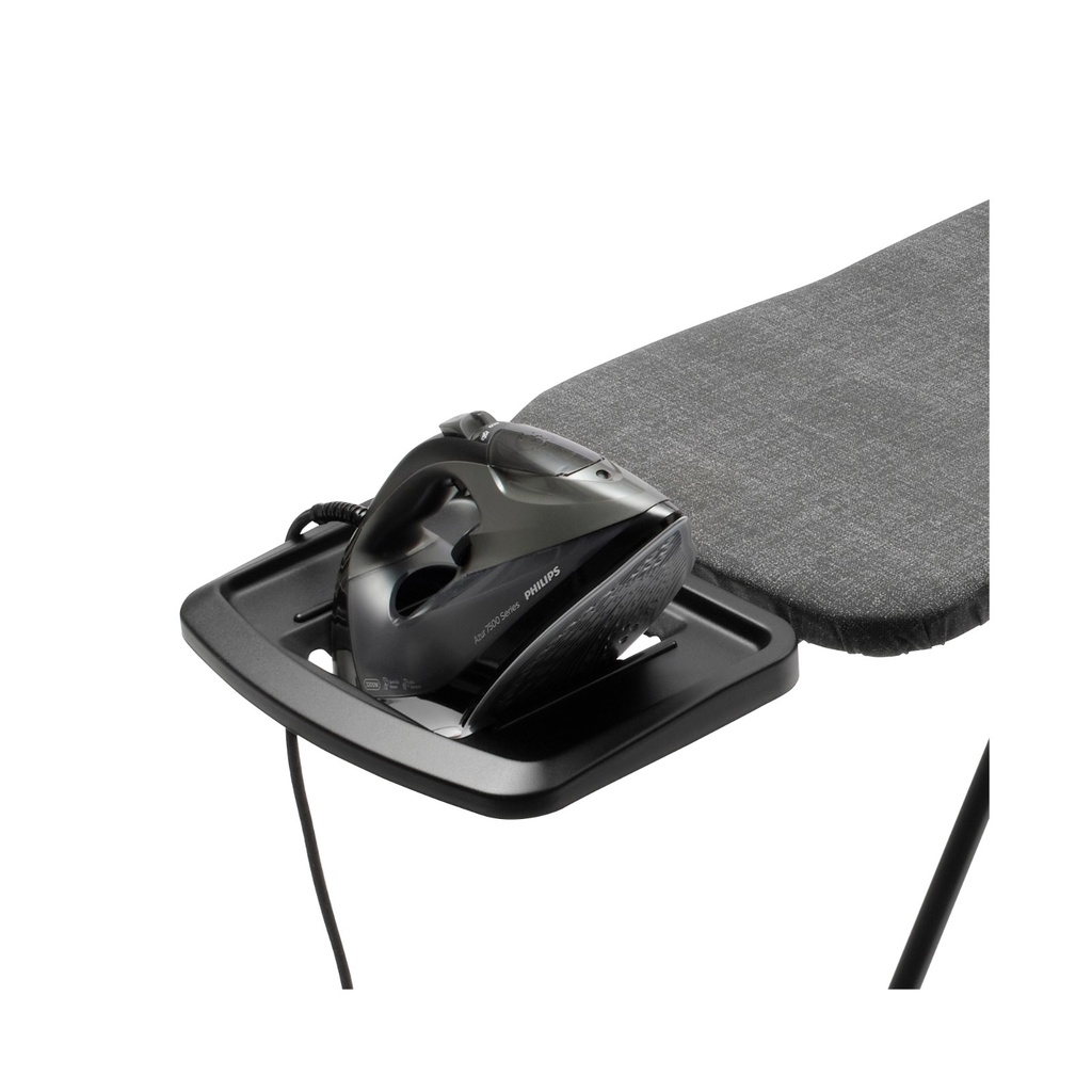 Strijkplank B 124x38cm m/solide strijkijzerhouder Brabantia denim grey zwart frame sfeer 3