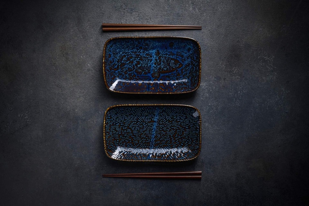 Schaal rechthoek 26.0x15.0cm Inked Fresco Cascade Blue Churchill sfeer 1