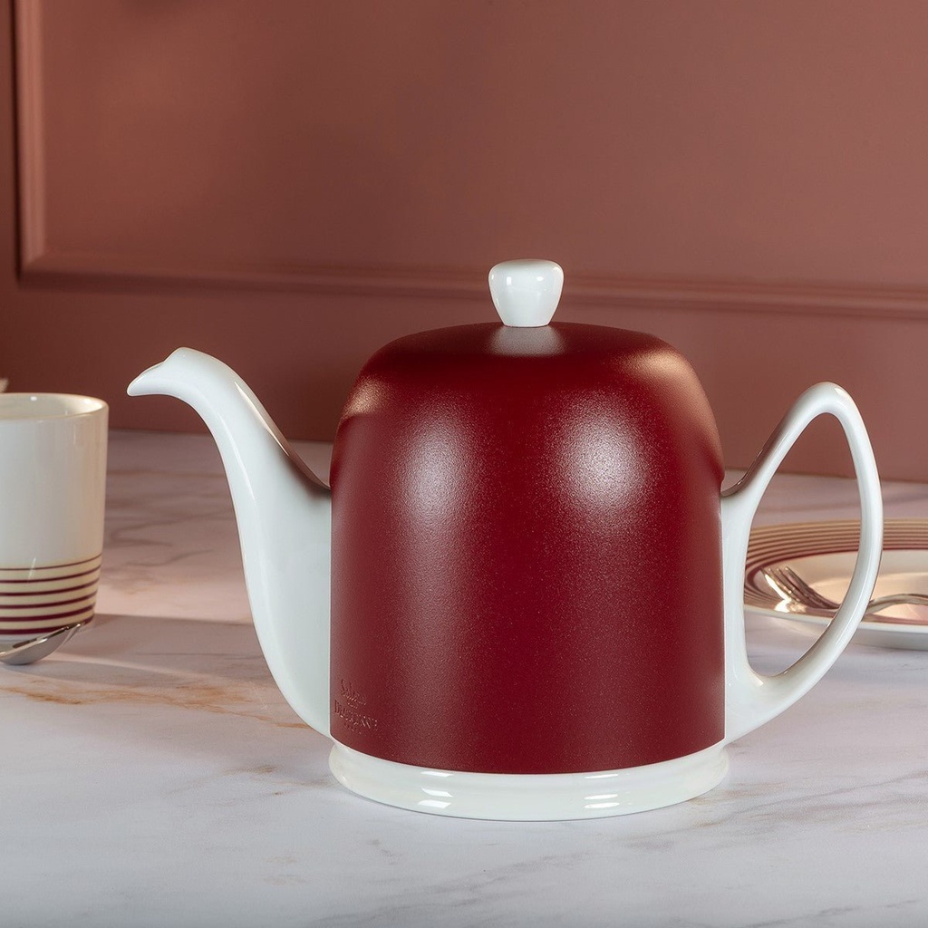 Theepot 100.0cl Salam white cloche burgundy Guy Degrenne sfeer 1
