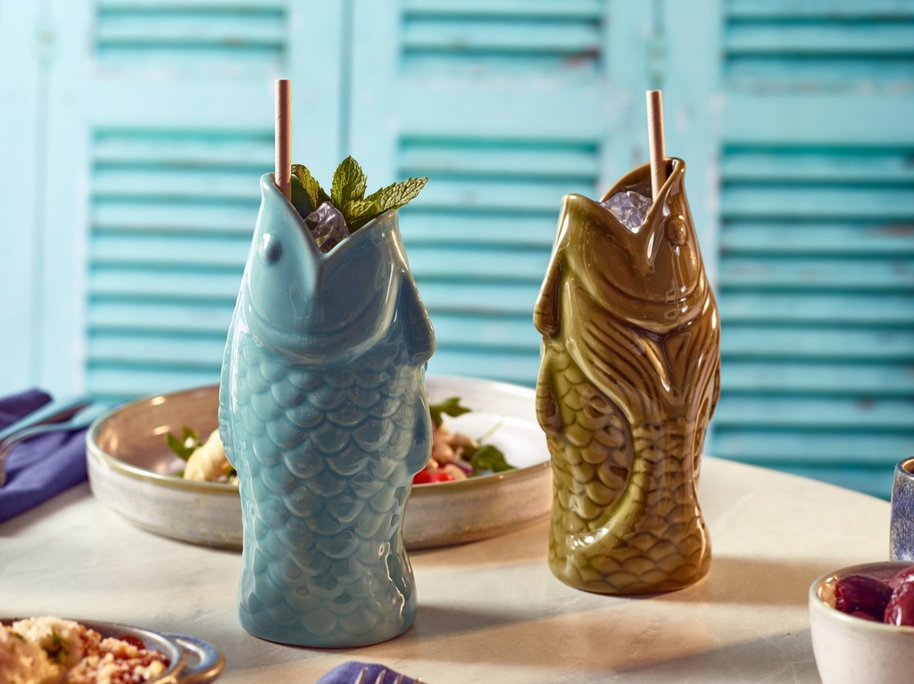 Mok tiki 38.0cl vis groen steengoed Genware sfeer 1