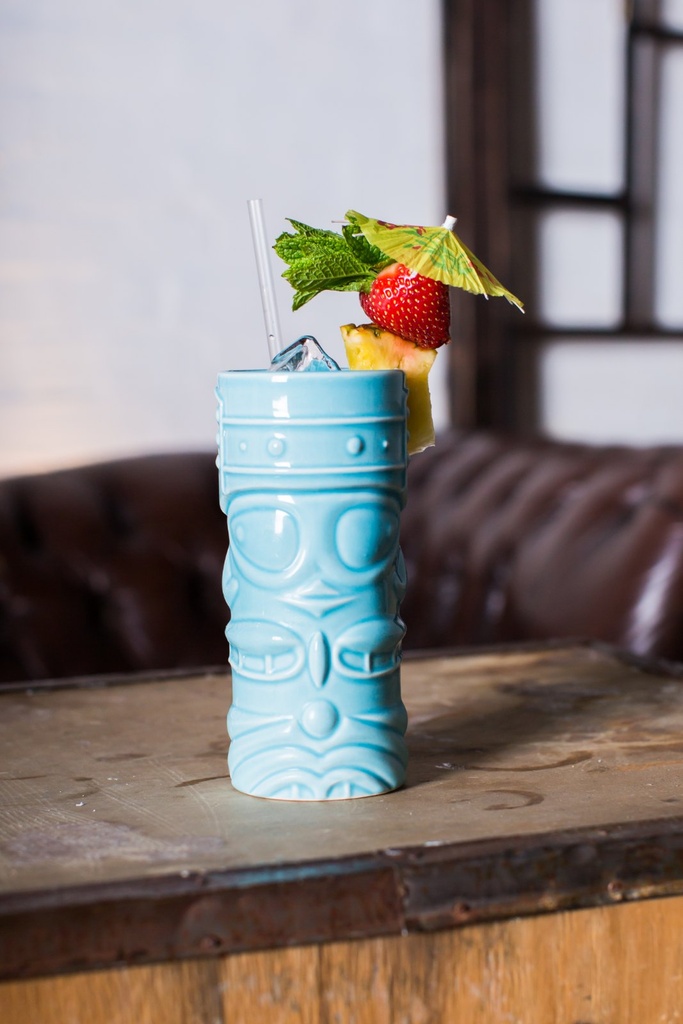 Mok tiki 40.0cl blauw steengoed Genware sfeer 3