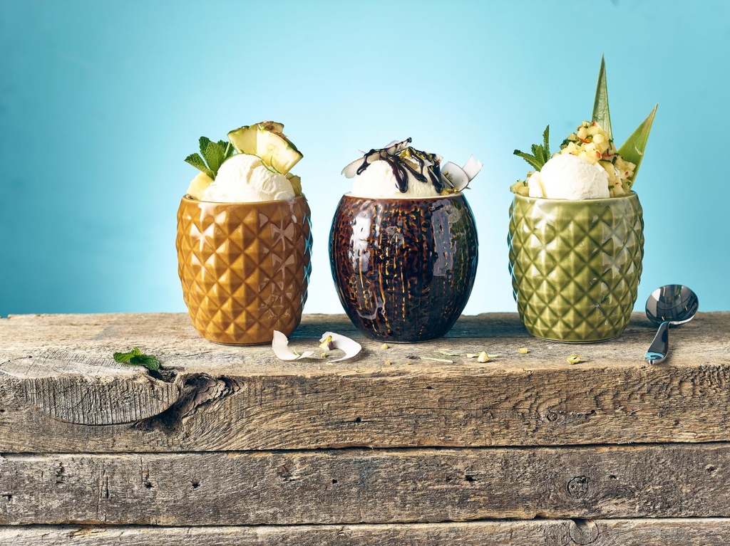 Mok tiki 80.0cl schedel gietijzer-look steengoed Genware sfeer 1
