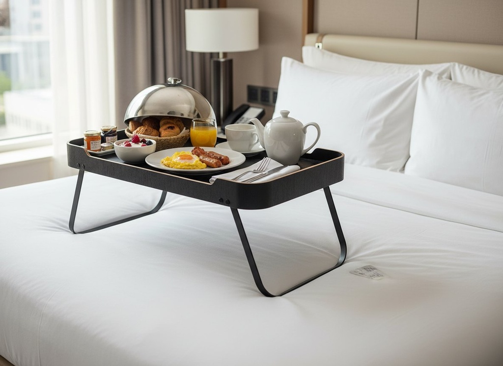 Dienblad met poten 59.0x30.0cm roomservice houtfineer zwart Genware sfeer 1