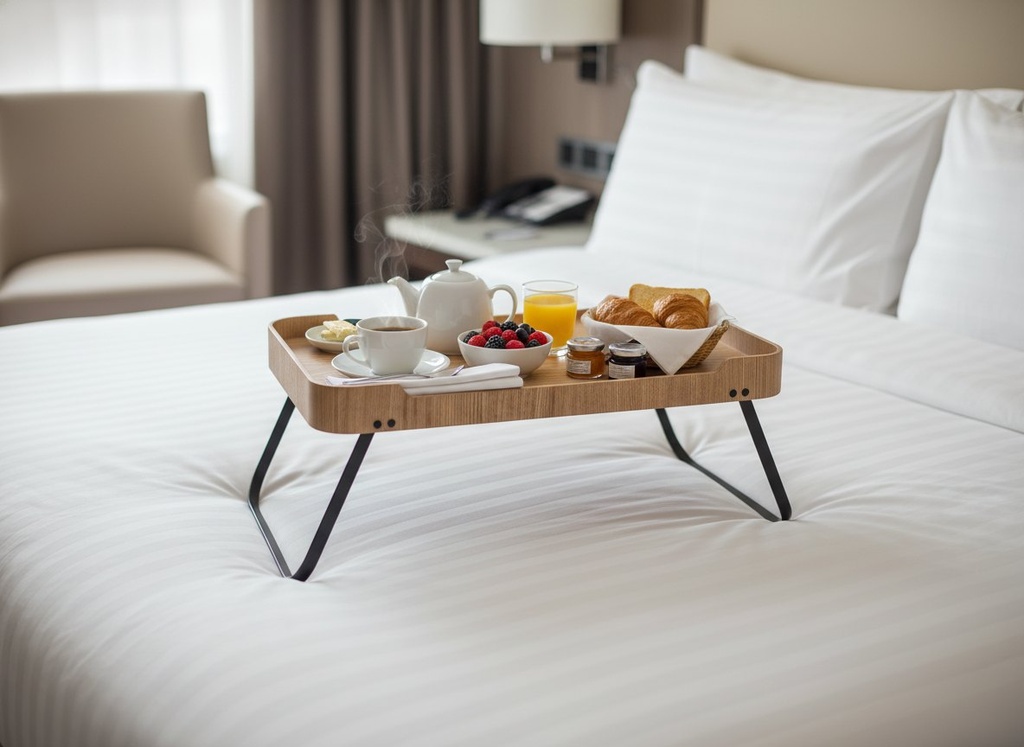 Dienblad met poten 59.0x30.0cm roomservice houtfineer zwart Genware sfeer 3