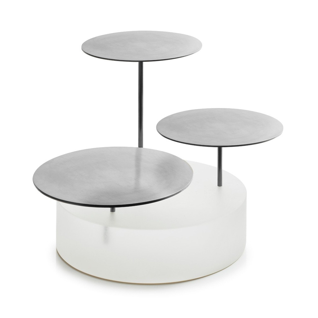 Etagere bricks rond 3-laags 21.0x(h)16.0cm Mealplak Ice white RVS geborsteld zilver Revol