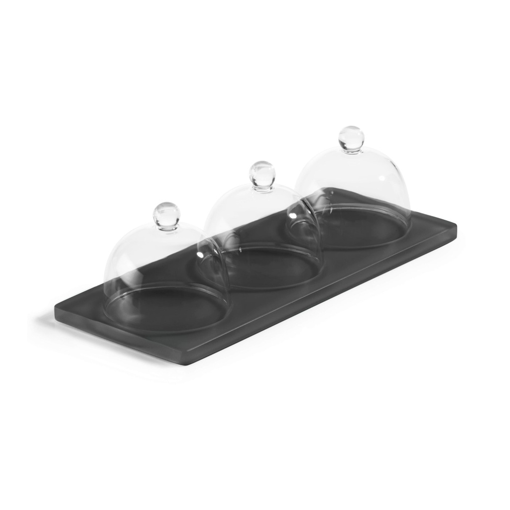 Serveerplateau met 3 cloches 25.0x9.0x(h)7.5cm Mealplak Sweety anthracite Revol