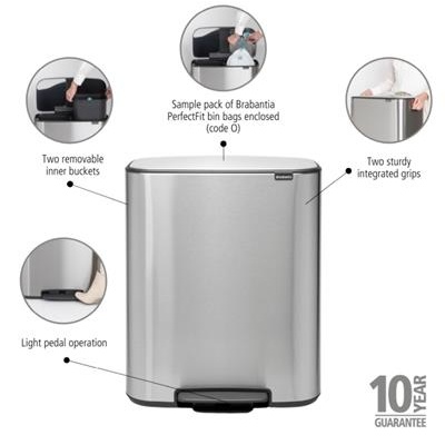 Prullenbak 2x30.0l Bo Brabantia fpp mat steel