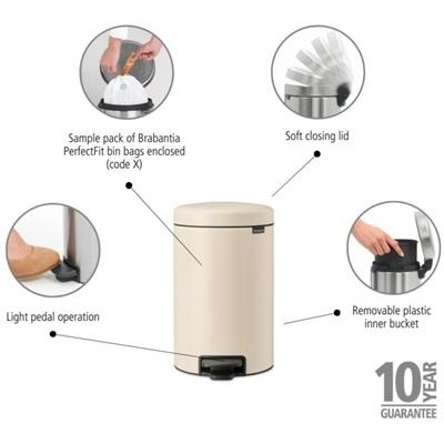 Prullenbak 12.0l NewIcon Brabantia beige