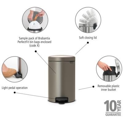 Prullenbak 12.0l NewIcon Brabantia platinum