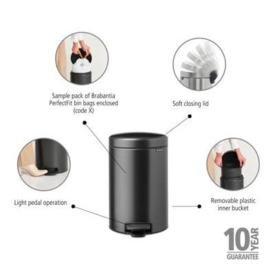 Prullenbak 12.0l NewIcon Brabantia confident grey