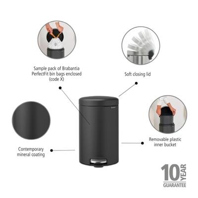 Prullenbak 12.0l NewIcon Brabantia mineral grey