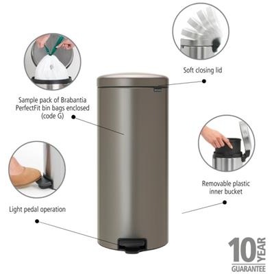 Prullenbak 30.0l NewIcon Brabantia platinum