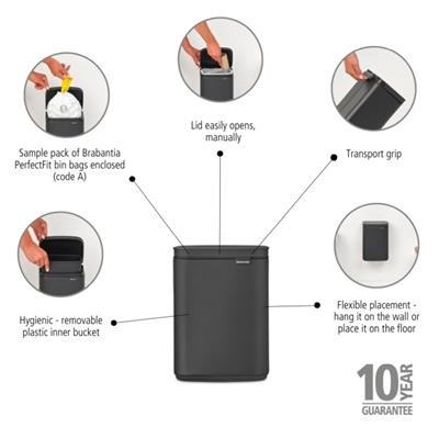 Prullenbak 4.0l Bo Brabantia mineral grey