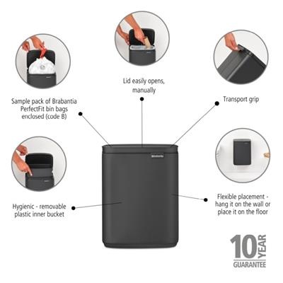 Prullenbak 7.0l Bo Brabantia mineral grey