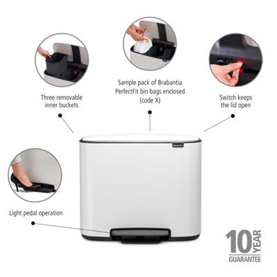 Prullenbak 3x11.0l Bo Brabantia white