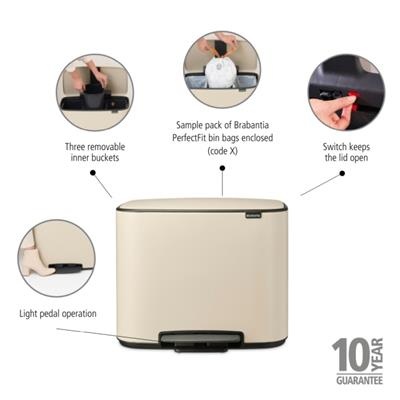 Prullenbak 3x11.0l Bo Brabantia soft beige