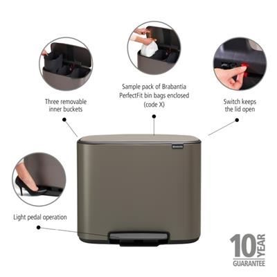 Prullenbak 3x11.0l Bo Brabantia platinum