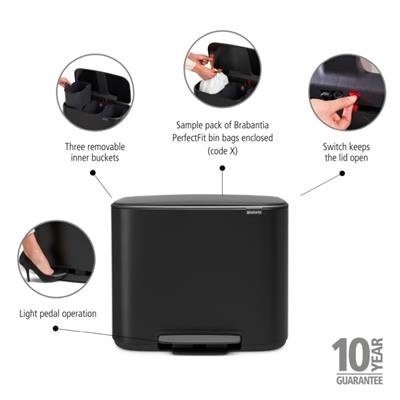 Prullenbak 3x11.0l Bo Brabantia matt black