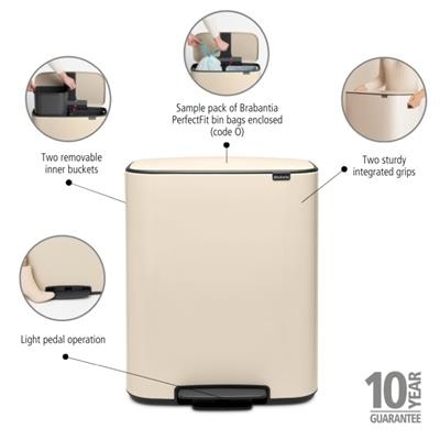 Prullenbak 2x30.0l Bo Brabantia soft beige