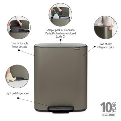 Prullenbak 2x30.0l Bo Brabantia platinum