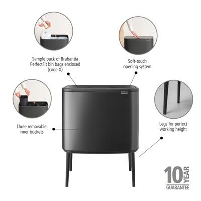 Prullenbak 3x11.0l Bo t Brabantia confident grey