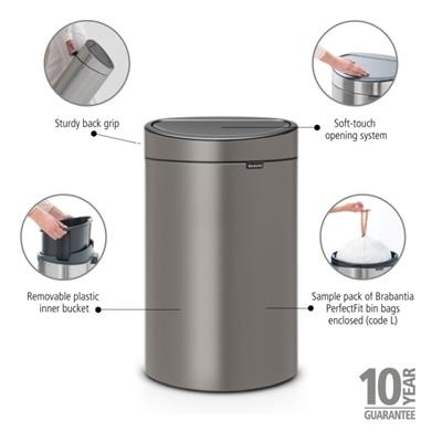 Prullenbak 40.0l Bo t Brabantia platinum