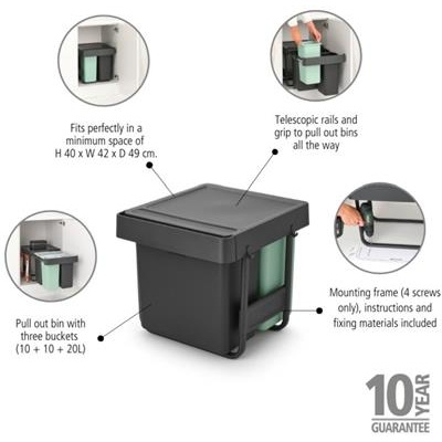 Prullenbak 10/10/20.0l built-in Brabantia grey