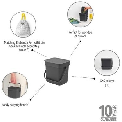 Prullenbak sort&go 3.0l Brabantia grey