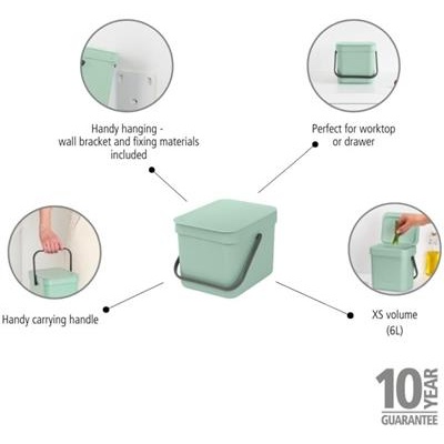 Prullenbak sort&go 6.0l Brabantia jade green