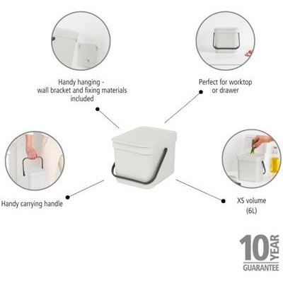 Prullenbak sort&go 6.0l Brabantia light grey