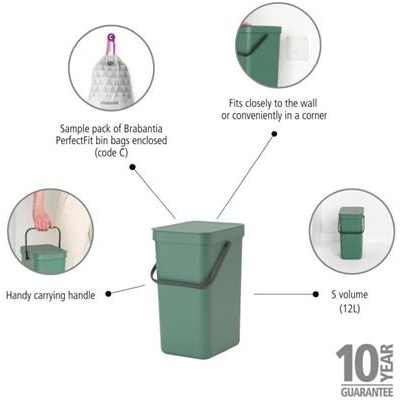 Prullenbak sort&go 12.0l Brabantia fir green