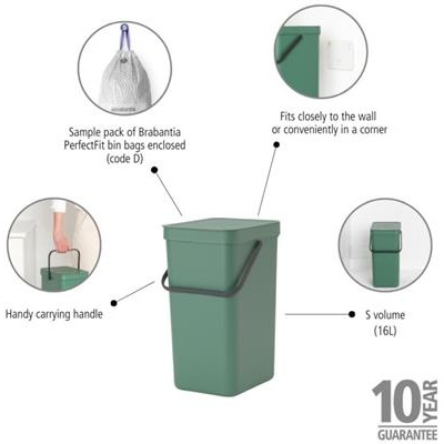 Prullenbak sort&go 16.0l Brabantia fir green