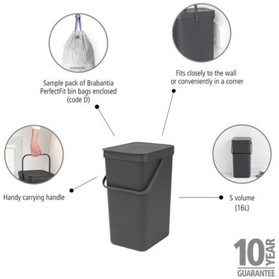 Prullenbak sort&go 16.0l Brabantia grey