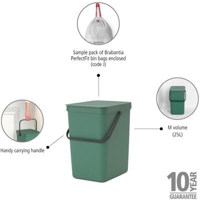 Prullenbak sort&go 25.0l Brabantia fir greeen