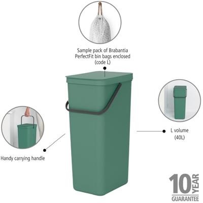 Prullenbak sort&go 40.0l Brabantia fir green