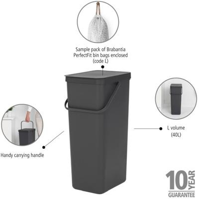 Prullenbak sort&go 40.0l Brabantia grey