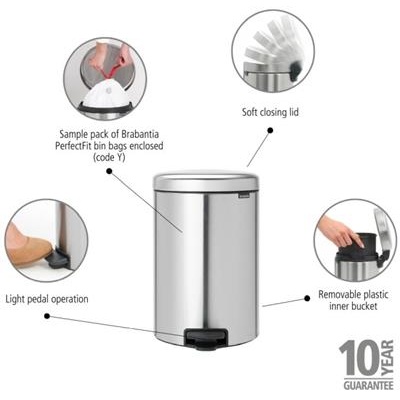 Prullenbak 20.0l NewIcon Brabantia steel