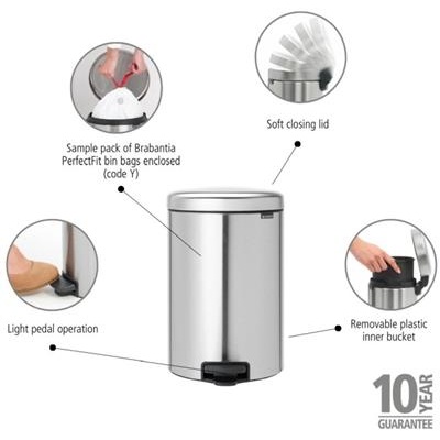 Prullenbak 20.0l NewIcon Brabantia fpp matt steel