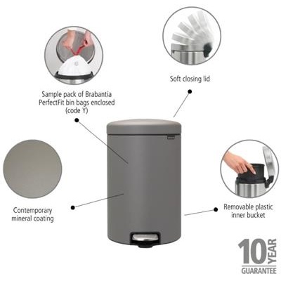Prullenbak 20.0l NewIcon Brabantia concrete grey
