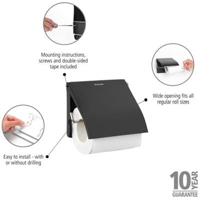 Toiletrolhouder m/klep renew Brabantia matt black