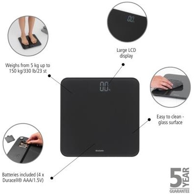 Personenweegschaal m/batterij renew Brabantia grey