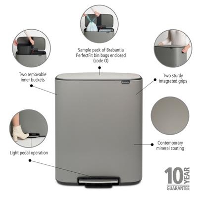 Prullenbak 2x30.0l Bo Brabantia concrete grey