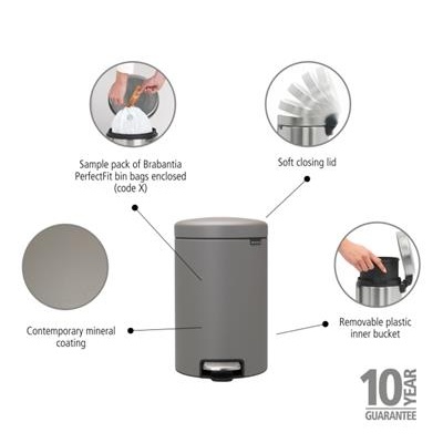 Prullenbak 12.0l NewIcon Brabantia concrete grey
