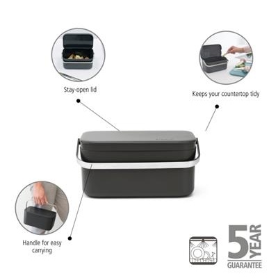 Prullenbak 1.8l sinkside Brabantia dark grey