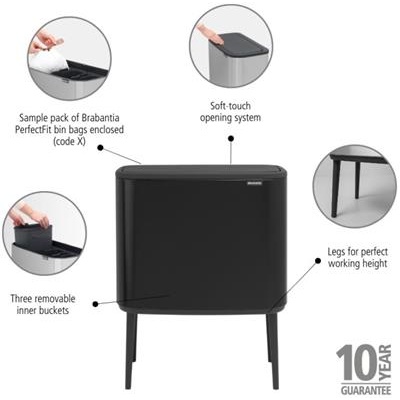 Prullenbak 3x11.0l Bo t Brabantia matt black
