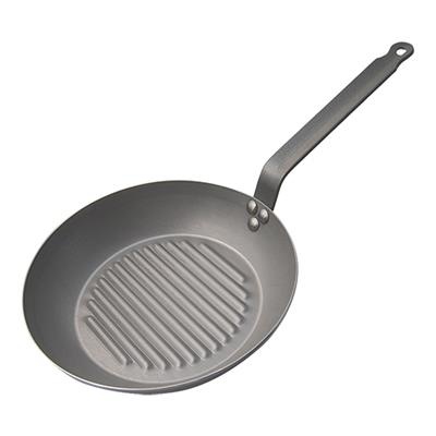 Grillpan rond 30.0cm geribbeld plaatstaal