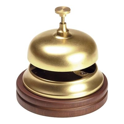 Receptiebel 11.0cm met  houten voet messing