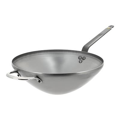 Wok 32.0cm plaatstaal met steel inductie debuyer