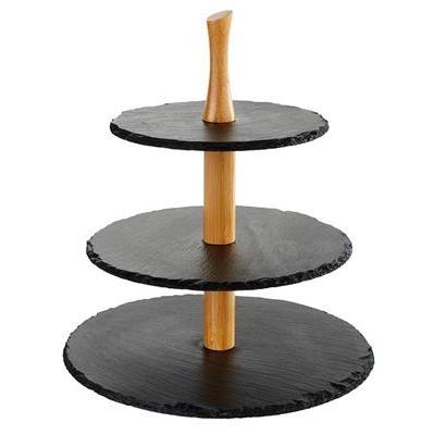 Etagere 3-laags 30.0x(H)34.0cm leisteen/hout - niet meer leverbaar