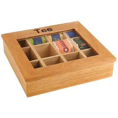 Theedoos 12 vaks hout 30.0x28.0cmx(H)9.0cm